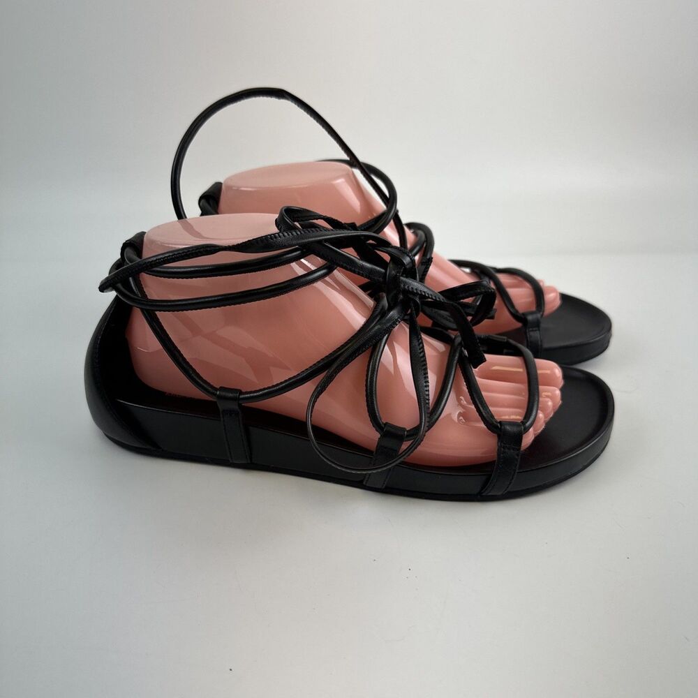 MICHAEL Michael Kors Vero Lace Up Gladiator Sandal Flat Black Leather Womens 9 - Picture 2 of 14